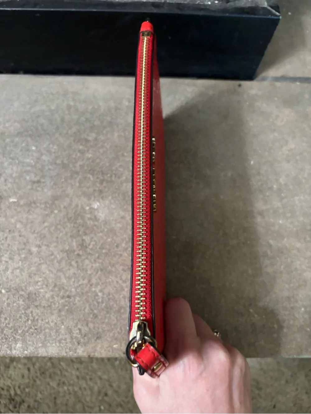 Michael Kors Red and Gold Logo Interior Wristlet Leather NEW Large